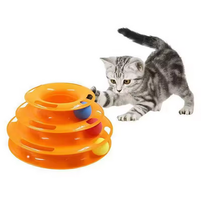 4-stöckiger Katzenspielturm mit Kugelbahn, interaktives Puzzle-Rollspielzeug für Katzen