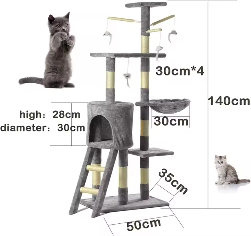 140cm Kratzbaum für große Katzen, Kratzstamm, Katzenhöhle für Wohnungskatzen, stabil