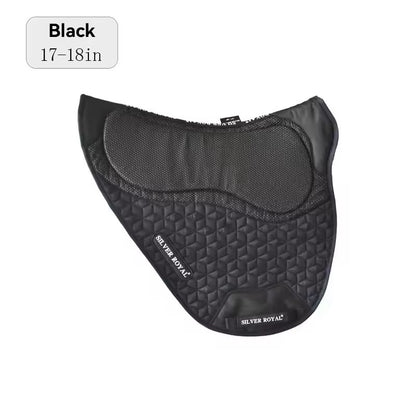 Black saddle pad with 'Silver Royal' branding on a white background