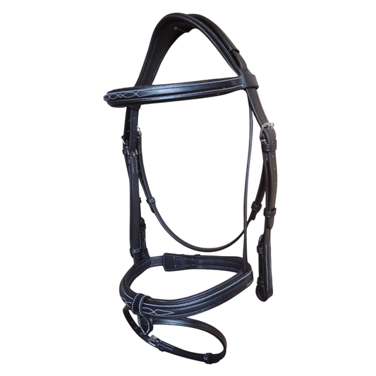 Black Leather Horse Bridle with Reins – Padded Fancy Stitch - BH-02 Havana - Youshaelia