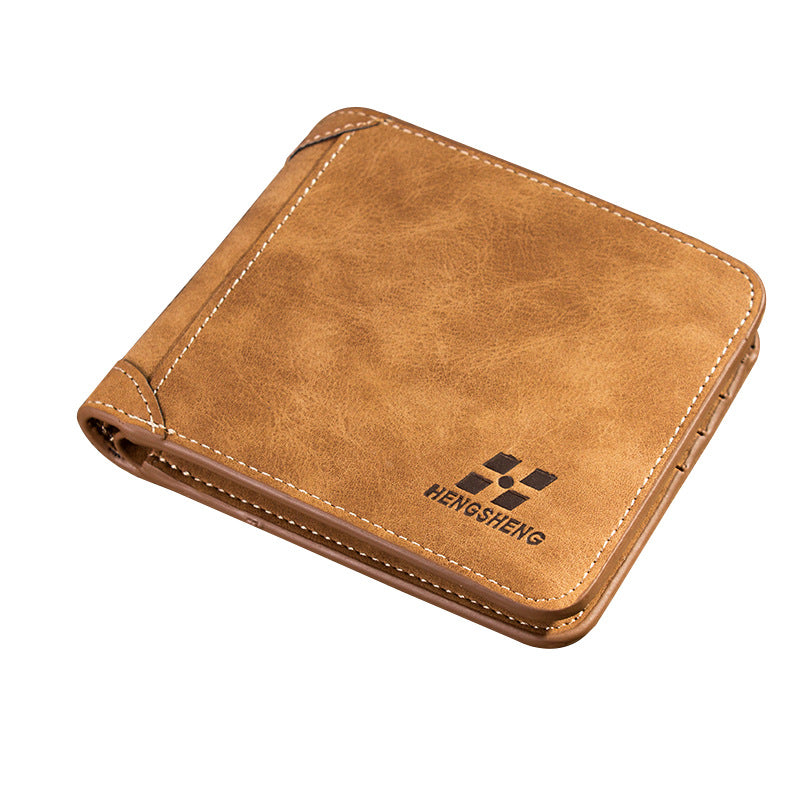 Brown leather wallet with 'Hengsheng' branding on a white background