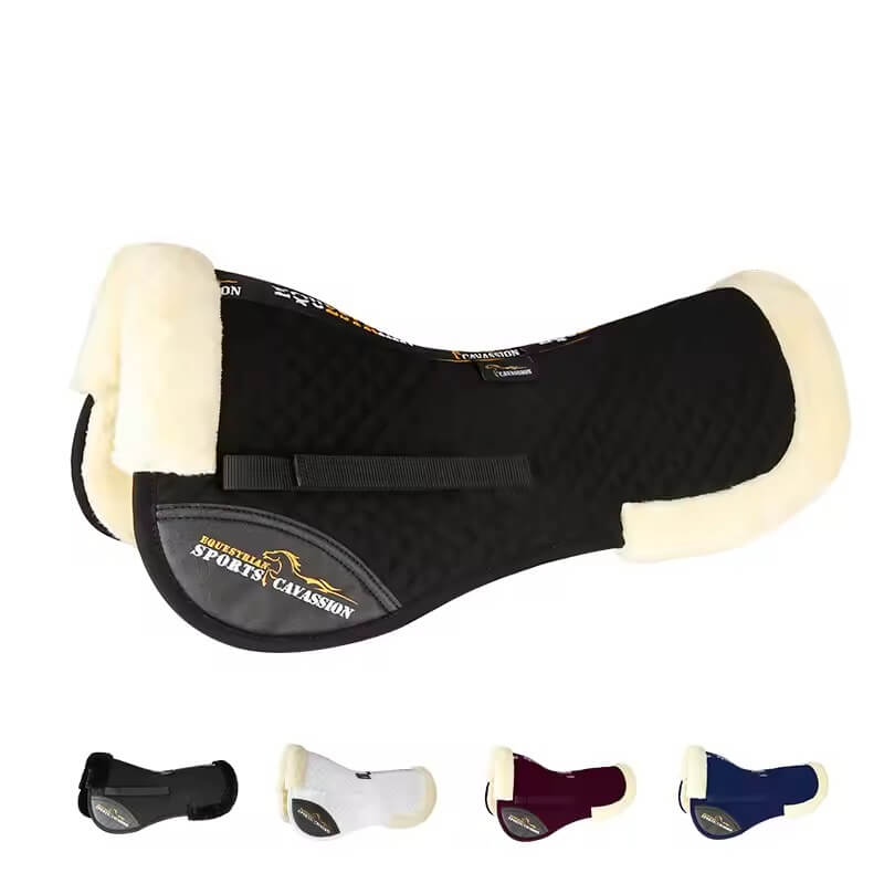 Equestrian saddle pad with visible brand logo on a white background