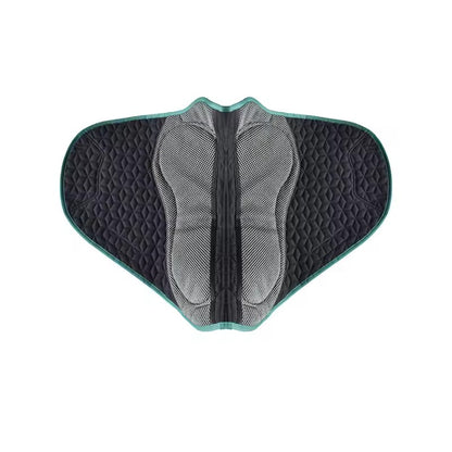 Gray and green saddle pad on a white background