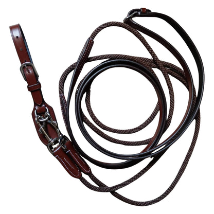 Brown Leather & Rope Horse Reins – Clip-End Hybrid Reins - Youshaelia