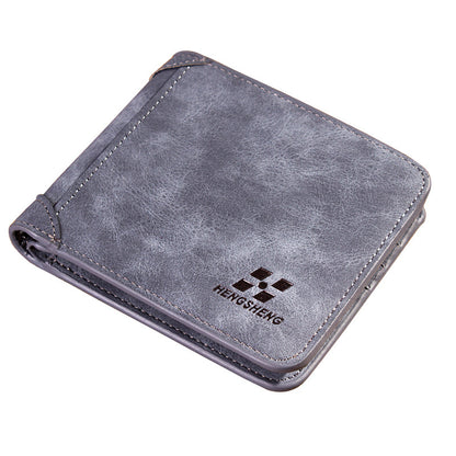 Gray wallet with 'HENGSHENG' branding on a white background