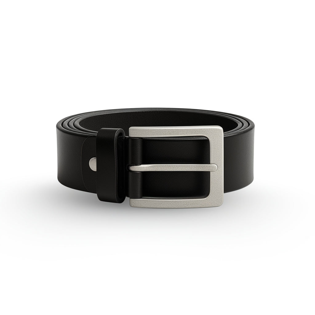 men's black belt, leather belt, classic buckle, stainless buckle