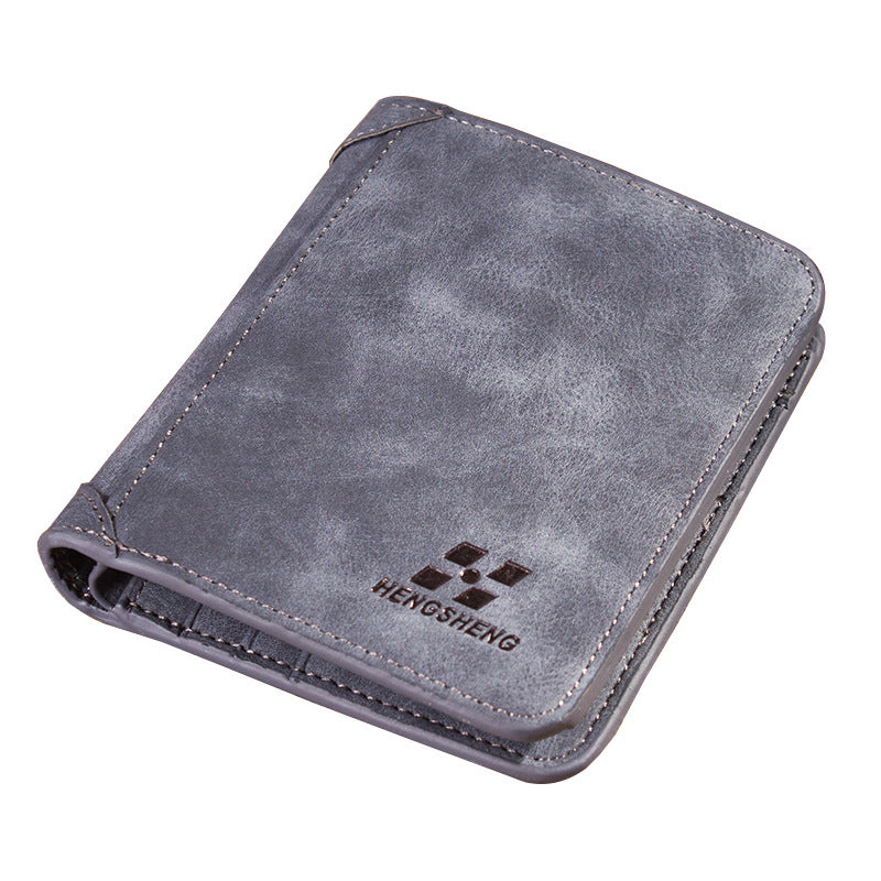 Gray wallet with a brand logo on a white background