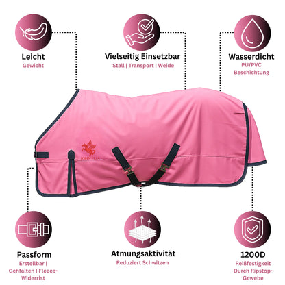 Pink horse blanket with features highlighted on a white background