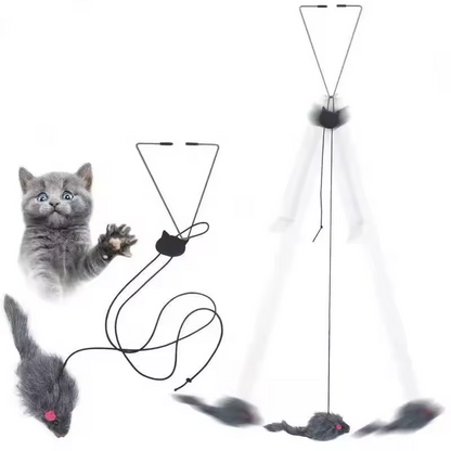 Interactief Hangspeeltje voor Katten Intrekbaar Veren Muis Plagen Touwspeeltje
